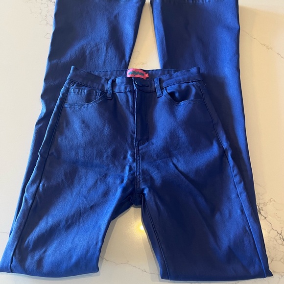 Edikted Luna Blue Faux Leather Flare Jeans - Picture 3 of 5